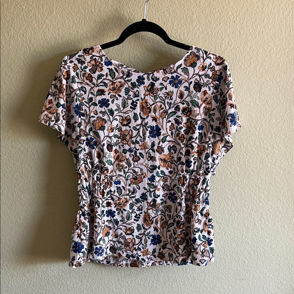 Ann Taylor Floral Print Blouse - Blue and Brown